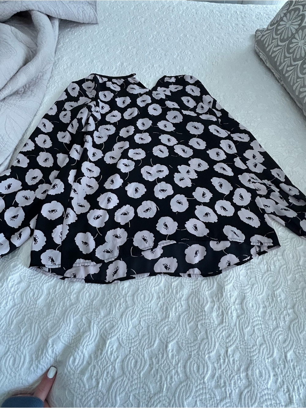 LOFT Black Blouse with Pale Pink Floral Print